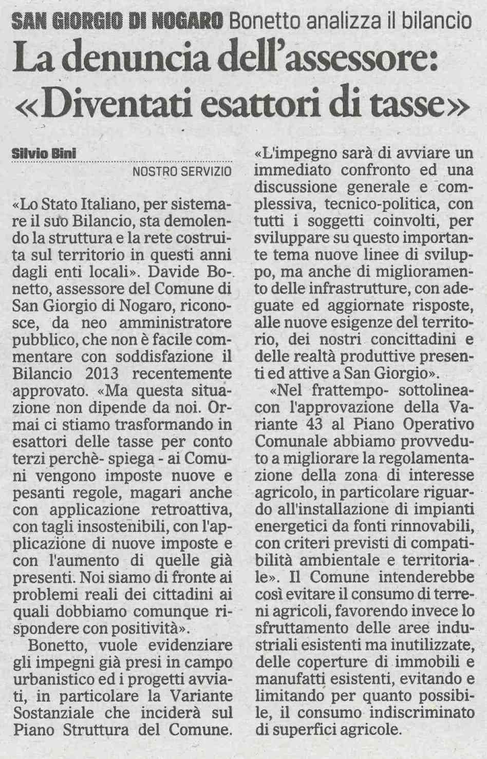 Rassegna stampa del 05.09.2013 Il Gazzettino