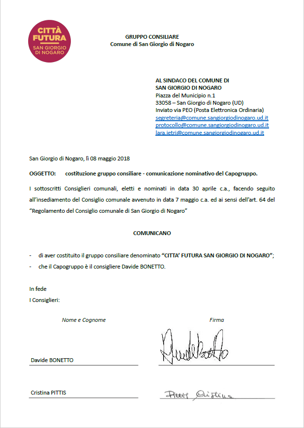 costituzione-gruppo-consiliare Città Futura